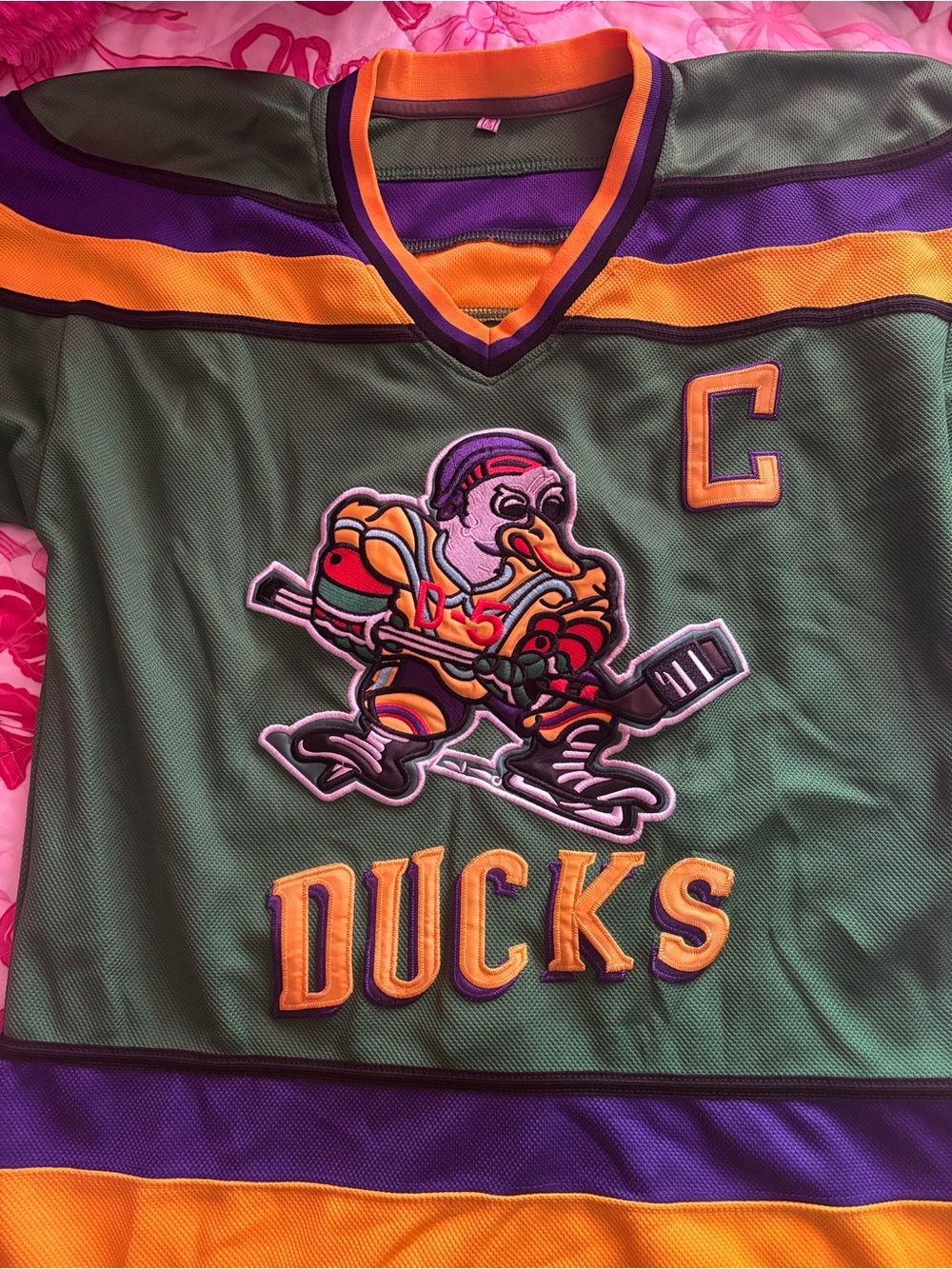 Ducks Hockey Jersey in Green, Purple & Orange